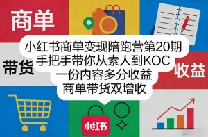 小红书商单变现陪跑营第20期,手把手带你从素人到KOC,一份内容多分收益,商单带货双增收-就爱副业网