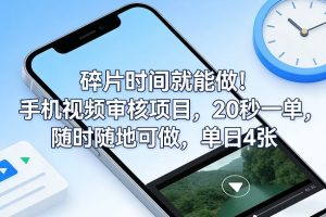 碎片时间就能做!手机视频审核项目,20秒一单,随时随地可做,单日4张+【揭秘】-就爱副业网
