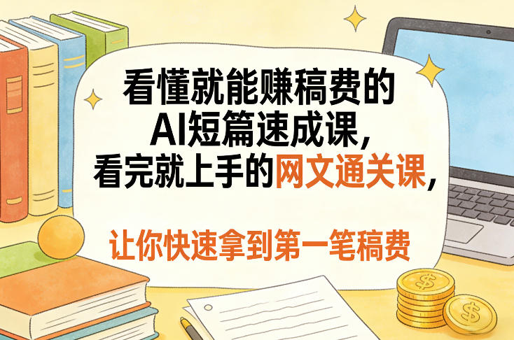 久爱副业网,网赚项目,网赚论坛博客网分享看懂就能賺稿费的AI短篇速成课,看完就上手的网文通关课,让你快速拿到第一笔稿费