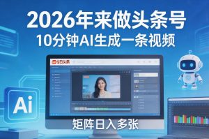 2026年来做头条号,10分钟AI生成一条视频,矩阵日入多张-就爱副业网